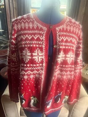 Coldwater Creek Red & Cream Fair Isle Cardigan